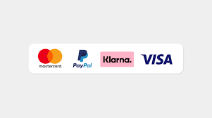 Logotyper för Mastercard, PayPal, Klarna, Visa
