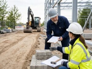 Byggarbetsplats där BAS-P och BAS-U samordnar arbetsmiljön