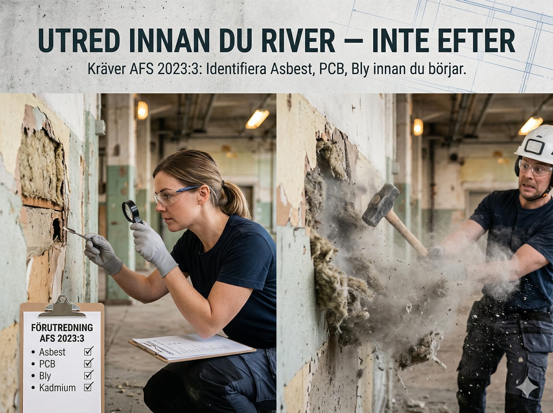Rivning av byggnad med utredning av hälsofarligt material